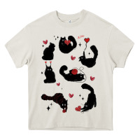 Cream valentine cat Heavy Core Tee - MaliasSmallBusiness