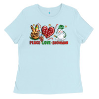 Baby Blue peace love snowman Ladies Tee - NancyCooperArtShop