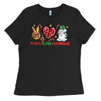 Black peace love snowman Ladies Tee - NancyCooperArtShop