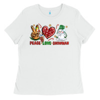 White peace love snowman Ladies Tee - NancyCooperArtShop