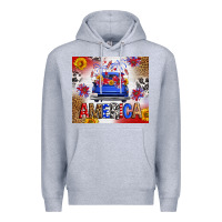 Heather Grey Fourth Of July America Truck Premium Hoodie - FaDigitalArtStudio