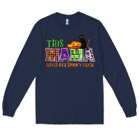 Navy This mama loves her spooky crew Long Sleeve Tee - NancyCooperArtShop