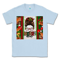 Dusty Blue Christmas merry mama messy bun Classic Tee - Jasminsmagicworld