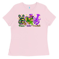 Bubblegum Pink peace love crawfish Ladies Tee - NancyCooperArtShop