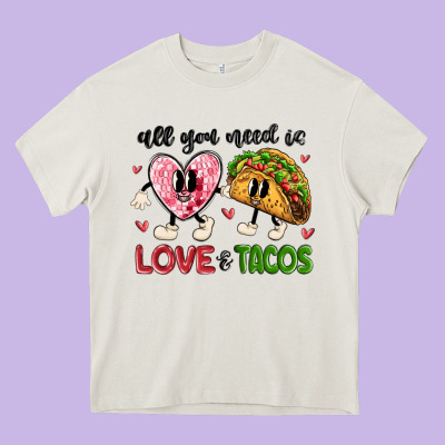 All You Need Is Love And Tacos Heavy Core Tee Designed By Maliassmallbusiness