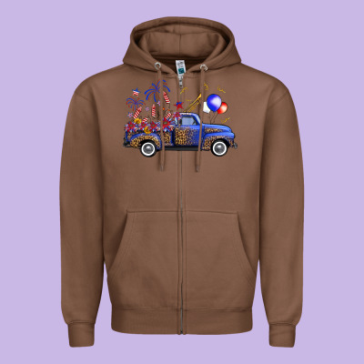 Western Truck Fourth Of July Zipper Hoodie Designed By Fadigitalartstudio