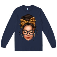 Navy caucasian leopard messy bun Long Sleeve Tee - texasbilliewilder