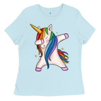 Baby Blue dabbing unicorn Ladies Tee - MaliasSmallBusiness
