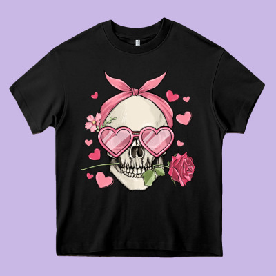 Valentine's Day Skull Heavy Core Tee Designed By Maliassmallbusiness