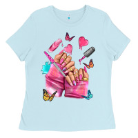 Baby Blue pink nail art hand Ladies Tee - NancyCooperArtShop