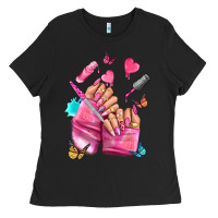 Black pink nail art hand Ladies Tee - NancyCooperArtShop