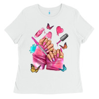 White pink nail art hand Ladies Tee - NancyCooperArtShop