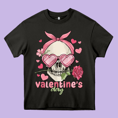 Valentine's Day Skull Heavy Core Tee Designed By Maliassmallbusiness