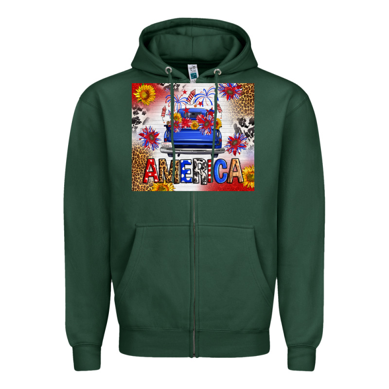 Fourth Of July America Truck Zipper Hoodie by FaDigitalArtStudio | Teevron