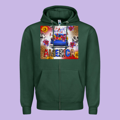 Fourth Of July America Truck Zipper Hoodie Designed By Fadigitalartstudio