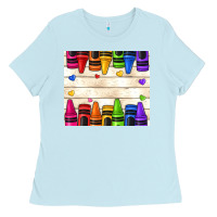 Baby Blue custom teacher name crayons Ladies Tee - NancyCooperArtShop