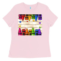 Bubblegum Pink custom teacher name crayons Ladies Tee - NancyCooperArtShop
