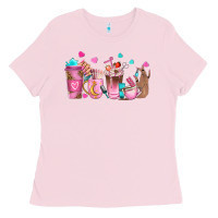 Bubblegum Pink nail tech coffee cups Ladies Tee - NancyCooperArtShop