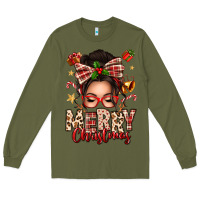 Army Green merry christmas messy bun Long Sleeve Tee - texasbilliewilder