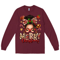 Burgundy merry christmas messy bun Long Sleeve Tee - texasbilliewilder