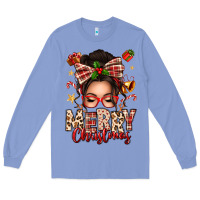 Colony Blue merry christmas messy bun Long Sleeve Tee - texasbilliewilder