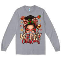 Heather Grey merry christmas messy bun Long Sleeve Tee - texasbilliewilder