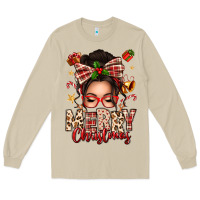 Mushroom merry christmas messy bun Long Sleeve Tee - texasbilliewilder