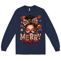 Navy merry christmas messy bun Long Sleeve Tee - texasbilliewilder