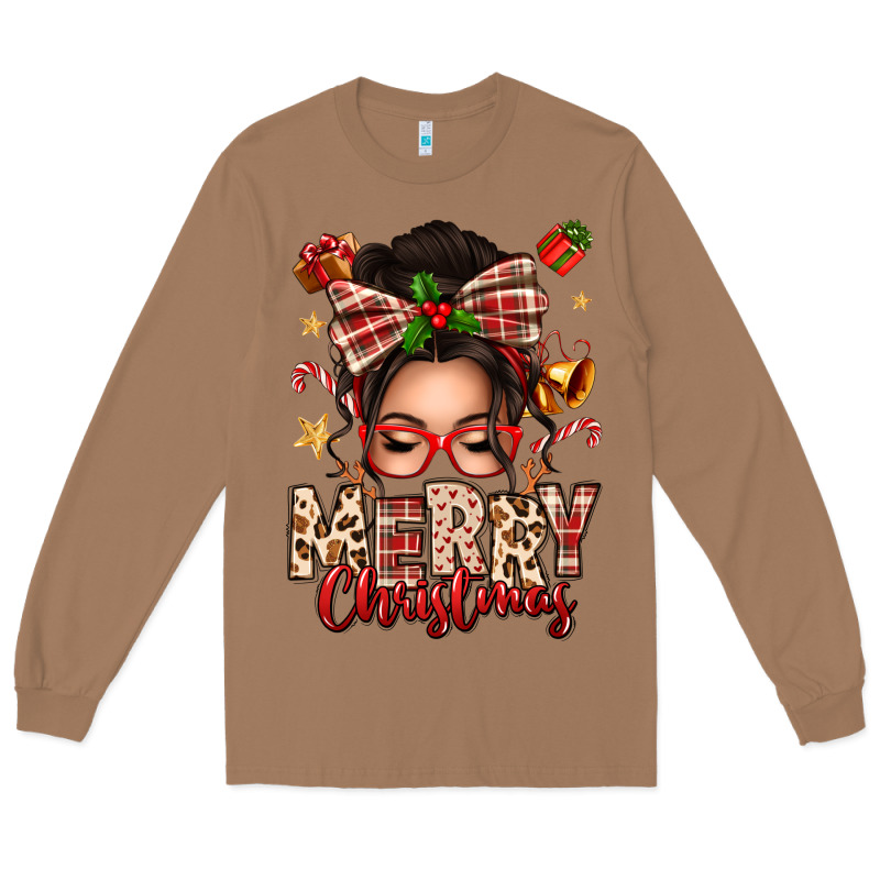 Merry Christmas Messy Bun Long Sleeve Tee by texasbilliewilder | Teevron