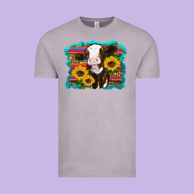 Western Cow Sunflowers Serape Leopard Vintage Tee Designed By Ranaportraitstore