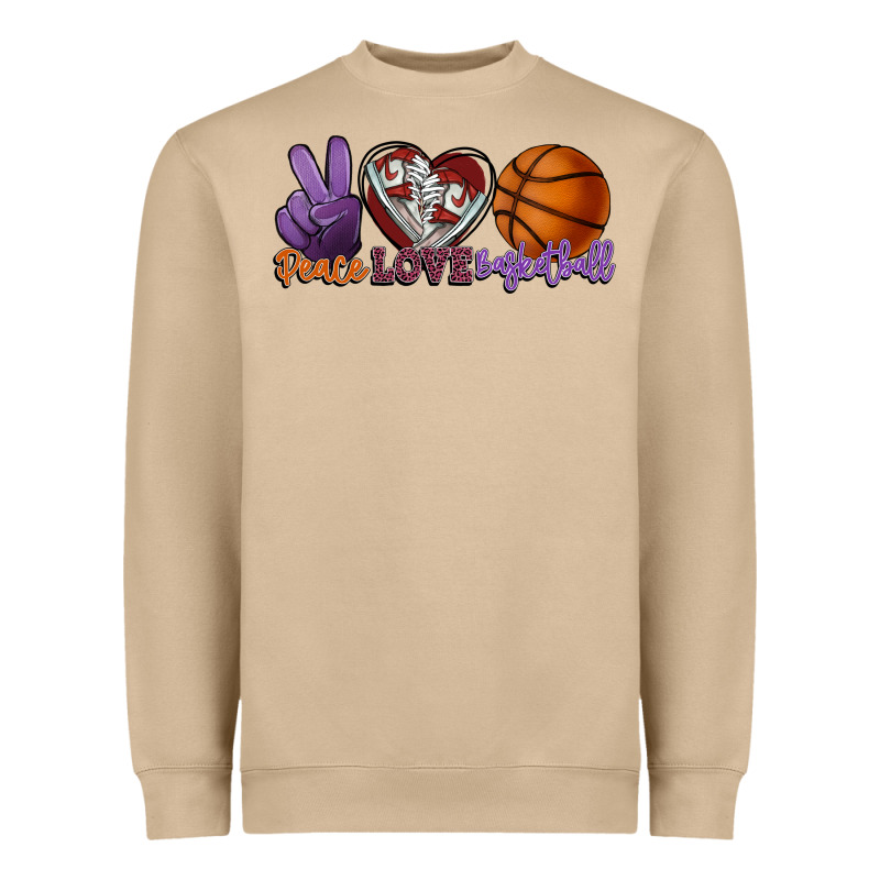 Peace Love Basketball Heavyweight Sweatshirt by HowdyJamesFarm | Teevron