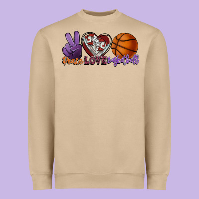 Peace Love Basketball Heavyweight Sweatshirt Designed By Howdyjamesfarm