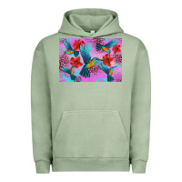 Pigment Oil Green Flower Hummingbird Urban Hoodie - Artiststas
