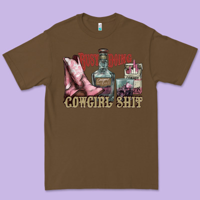 Busy Doing Cowgirl Shit Liquor Boots Cigarette Premium Tee Designed By Nancycooperartshop