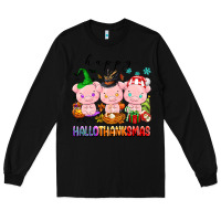 Black happy hallothanksmas pigs Long Sleeve Tee - texasbilliewilder