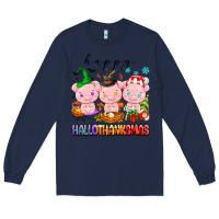 Navy happy hallothanksmas pigs Long Sleeve Tee - texasbilliewilder