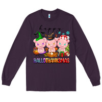 Plum happy hallothanksmas pigs Long Sleeve Tee - texasbilliewilder
