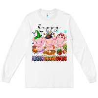 White happy hallothanksmas pigs Long Sleeve Tee - texasbilliewilder