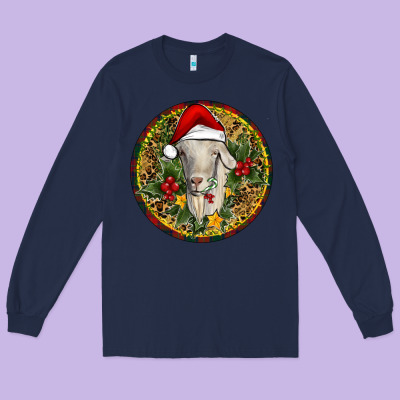 Christmas Goat Long Sleeve Tee Designed By Ranaportraitstore