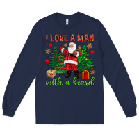 Navy I love a man with a beard Christmas Long Sleeve Tee - NancyCooperArtShop