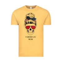 Vintage Mustard Glitter American Flag Patterned American Mom Skull Vintage Tee - Bettercallsaul