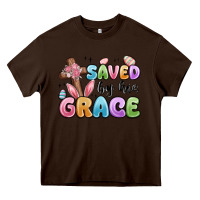 Chocolate Brown saved by his grace Heavy Core Tee - MaliasSmallBusiness