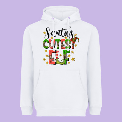 Santas Cutest Elf Heavyweight Hoodie Designed By Cowhidedigitalart