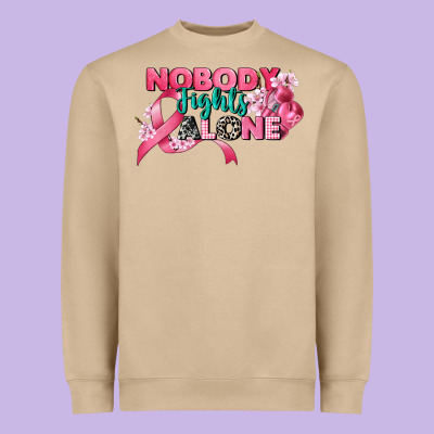 Nobody Fights Alone Cancer Awareness Heavyweight Sweatshirt Designed By Cowgirlartshop