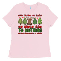 Bubblegum Pink where the tree tops glisten Ladies Tee - MaliasSmallBusiness