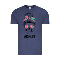 Vintage Denim Pink Flower on Cyan Background Mom Skull Vintage Tee - Bettercallsaul