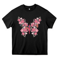 Black floral butterfly Heavy Core Tee - MaliasSmallBusiness