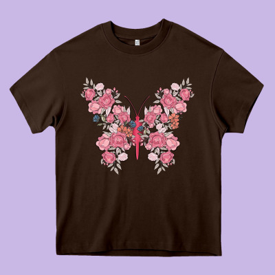 Floral Butterfly Heavy Core Tee Designed By Maliassmallbusiness