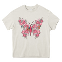 Cream floral butterfly Heavy Core Tee - MaliasSmallBusiness