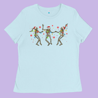 Dancing Skeleton Christmas Ladies Tee Designed By Maliassmallbusiness